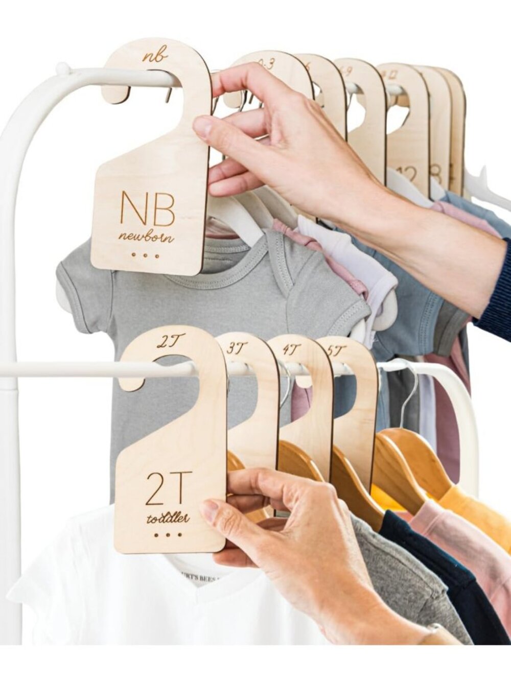 Baby Closet Organizer Set - 7 Newborn & 4 Toddler Dividers | Birch Wood Storage